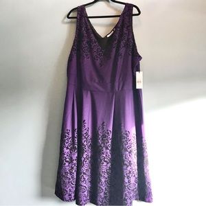 Dex Plus Size Sleeveless Purple A-Line Cocktail Dress Velvet Accents, 3X, NWT